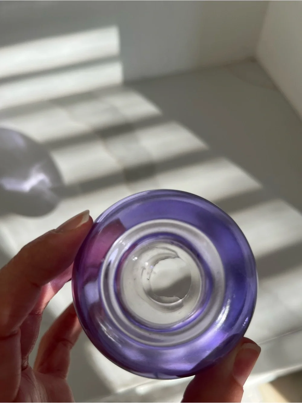 Purple Glass Taper Candle Holders Set of 2 Sculptural Violet Double-bulb Shape